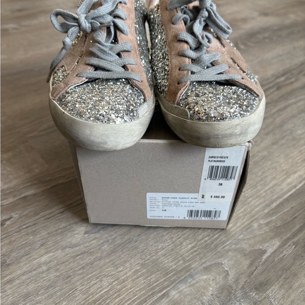 Golden Goose Platinum and Beige Sneakers